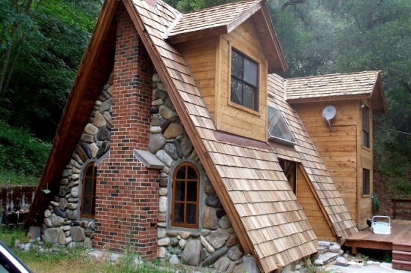 Unique A-frame Cabin with Stone, Brick and Wood | Tiny House Pins