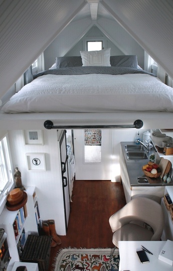 A White Tiny House Interior with Loft - Tiny House Pins